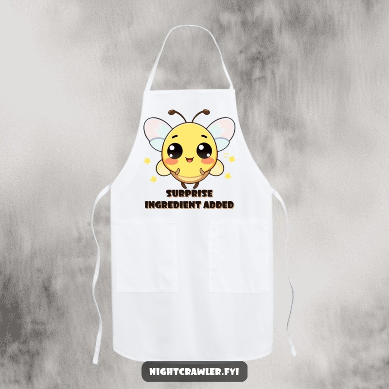 Funny apron with a playful firefly character blinking its light in a surprise pattern, adding a touch of magic to the kitchen.