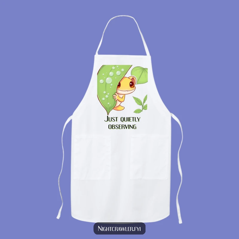 Funny Shy Gecko Apron: Kitchen Peeking Character, Dewy Leaf Fun, Perfect Funny Gift