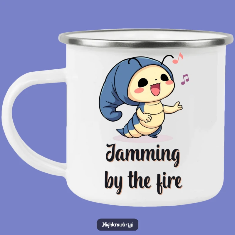Funny Enamel Camping Mug: Night Crawler's Happy Dance Outdoor