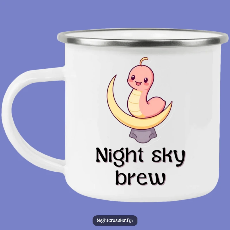Funny Kawaii Worm Camp Mug: Grinning on Moon Adventure
