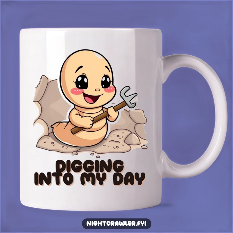 Funny Earthworm Digger Mug: Happy Tunneling Worm, Perfect Gift for Handymen