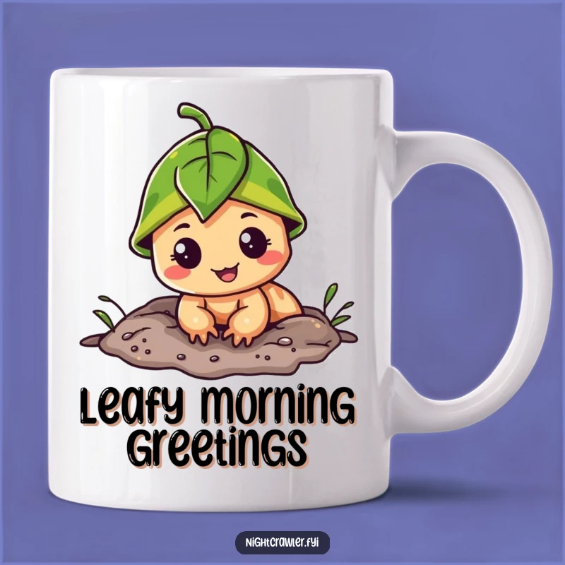Funny Leaf Cap Night Crawler Mug: Cheerful Burrow Dweller Gift