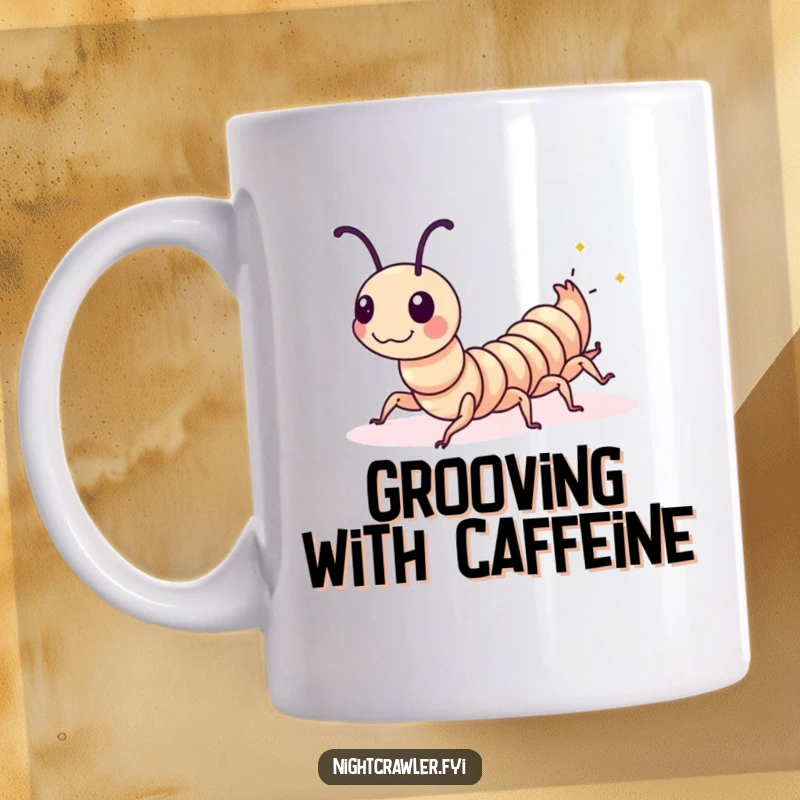 Funny Centipede Mug: A playful centipede does a wiggly dance with glowing spots, perfect for a funny gift.