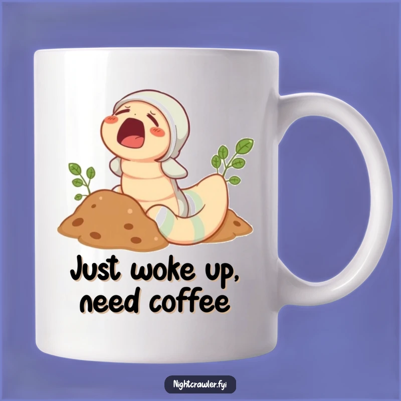 Funny Earthworm Pajama Mug: Cute Yawning Worm Peeking From Soil, Perfect Sleepy Gift