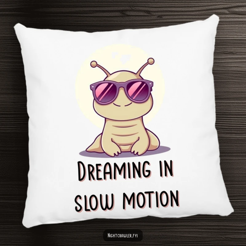Funny pillow featuring a chill slug in sunglasses under the moonlight, offering comfort and a funny gift option.