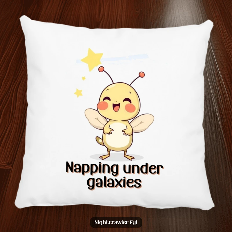 Funny pillow featuring a cheerful cricket chirping under a starry sky, perfect for cozy summer vibes.