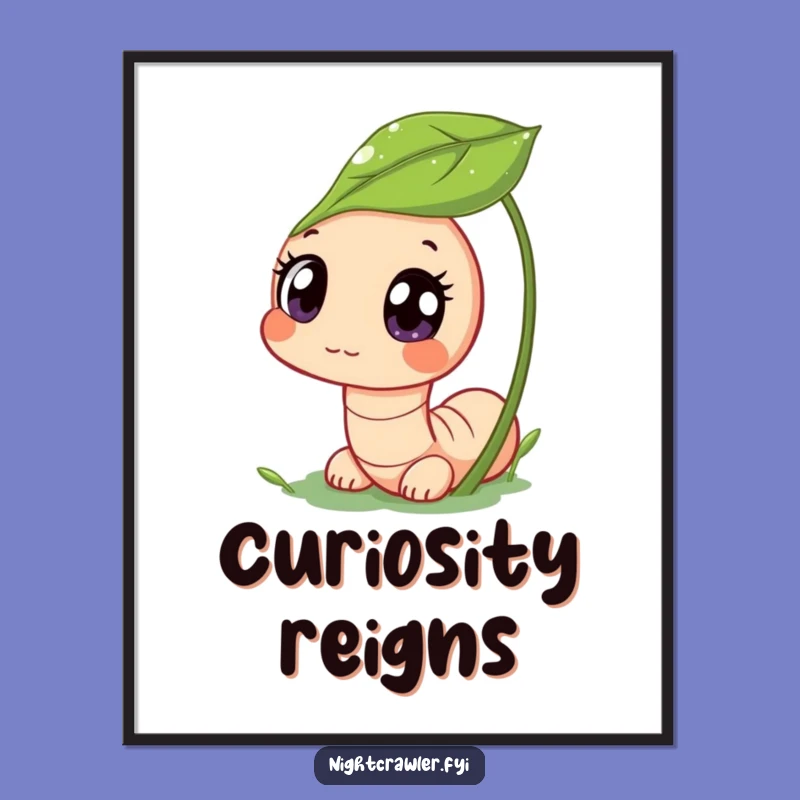 Funny Garden Curiosity Digital Art: Worm, Leaf, Instant Funny Gift Download