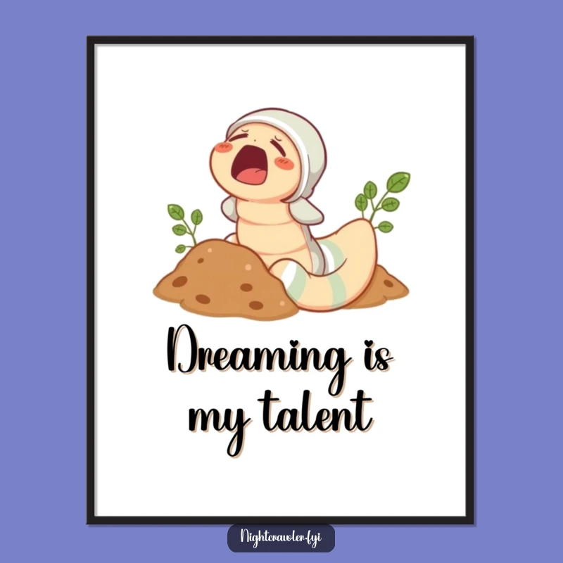 Funny Earthworm Pajama Digital Print: Yawning Worm Art, Perfect Decor & Hilarious Gift