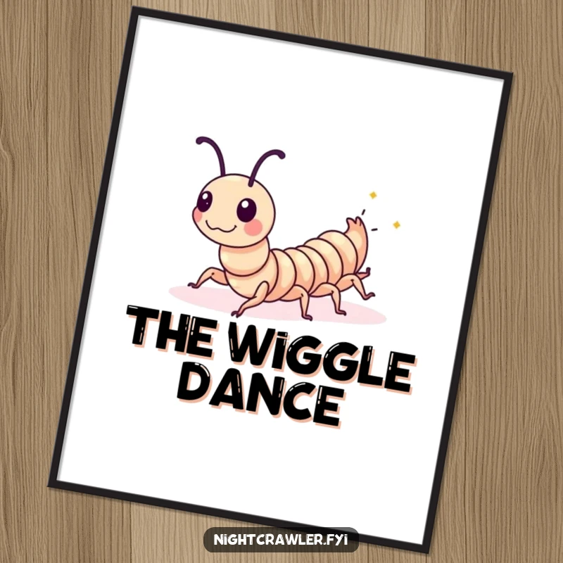 Funny Centipede Digital Art Print: A playful centipede does a synchronized wiggle with tiny glowing spots, vibrant and humorous.