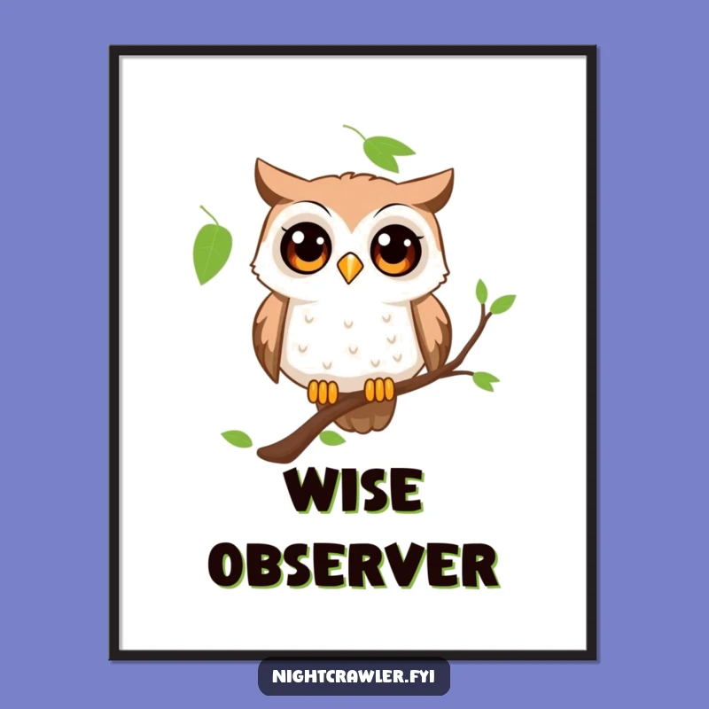 Funny Curious Owl Digital Art: Wide-Eyed Wonder Printable, Instant Gift!