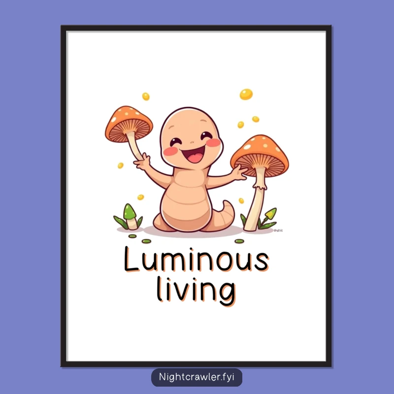 Funny Earthworm Juggling Mushrooms Digital Art: Instant Whimsy for Your Space
