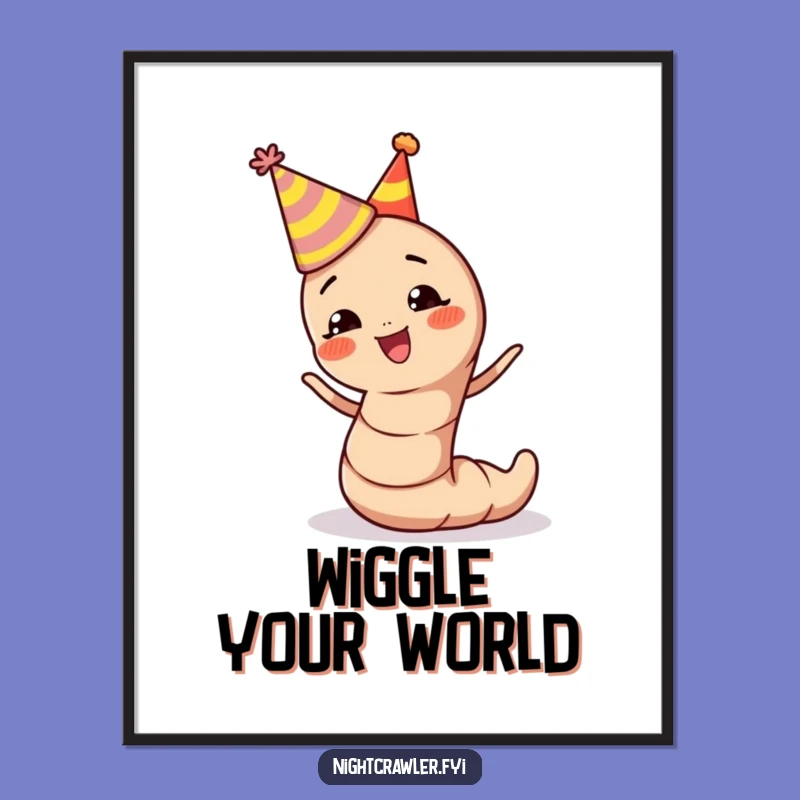 Funny Earthworm Party Digital Art: Instant Joyful Wall Decor for Your Space