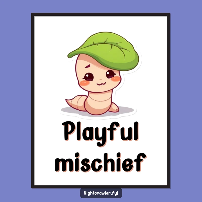 Funny Mischievous Worm Digital Art: Leafy Scene, Printable Funny Gift