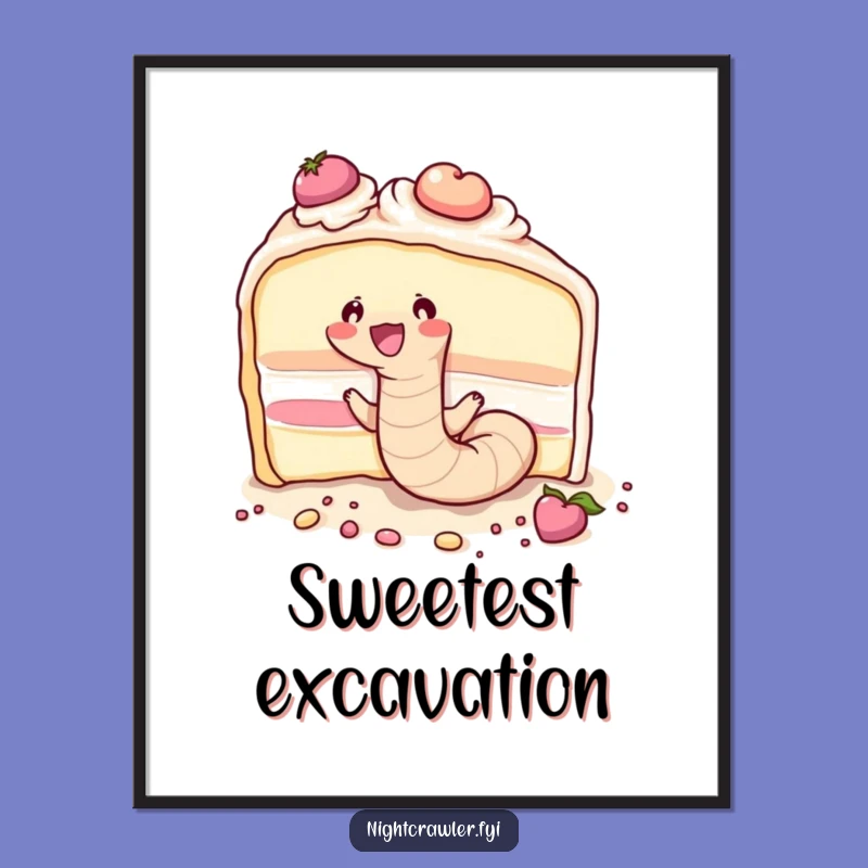 Funny Worm Cake Dive Digital Art Print - Sweet Theme, Perfect Funny Gift
