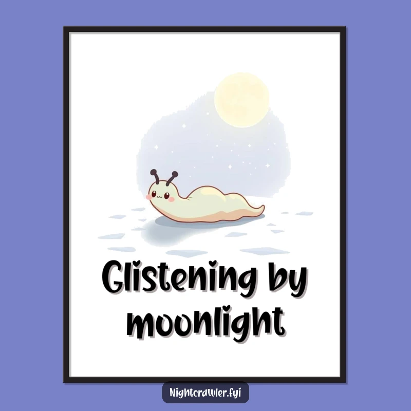 Funny Moonlit Slug Digital Art: Cute Character's Trail, a Serene Funny Gift.