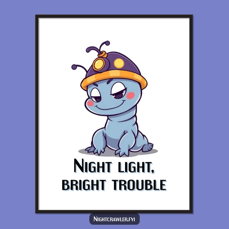 Funny Night Crawler Digital Art Print with Glowing Hat - Mischievous Character Decor, Amazing Funny Gift