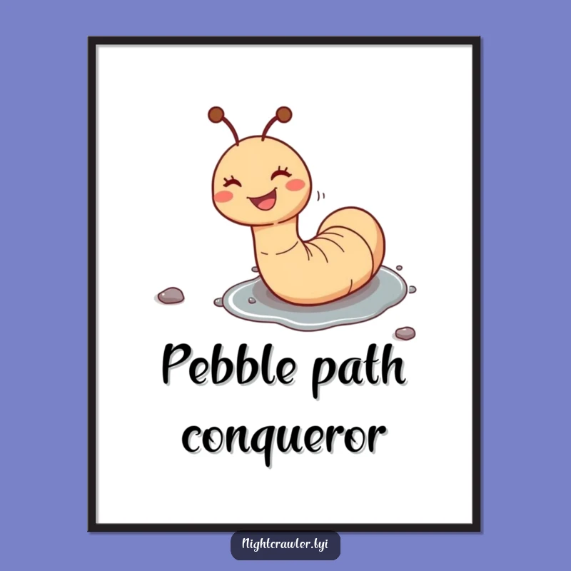 Funny Worm Sliding Pebble Digital Art: Joyful Worm's Adventure Print