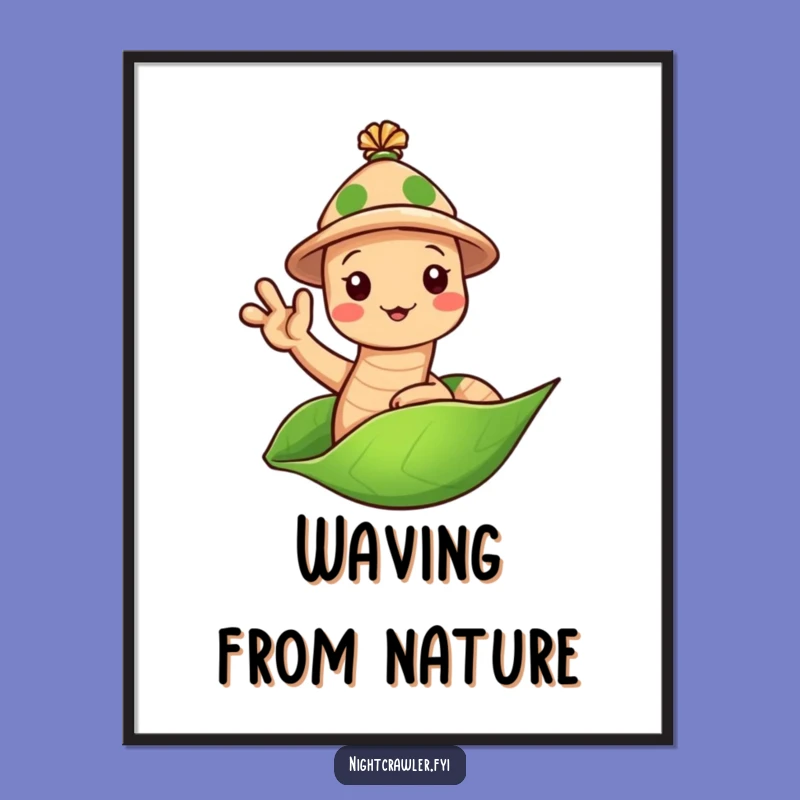Funny Earthworm Hat Digital Print: Waving Worm Art, Perfect Decor & Gift