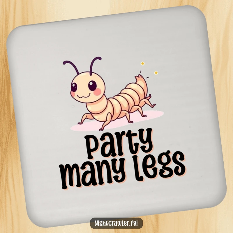 Funny Centipede Coasters: A set of 4 showcasing a playful centipede's wiggle with glowing spots, protecting surfaces with humor.