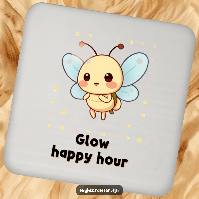 Funny Coaster: Playful firefly character blinking its light, protecting surfaces with cheerful humor and brightness.