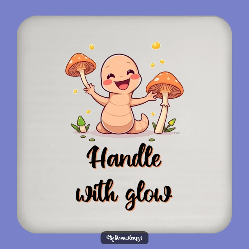 Funny Earthworm Juggling Mushrooms Coaster: Protect Surfaces with Magical Humor