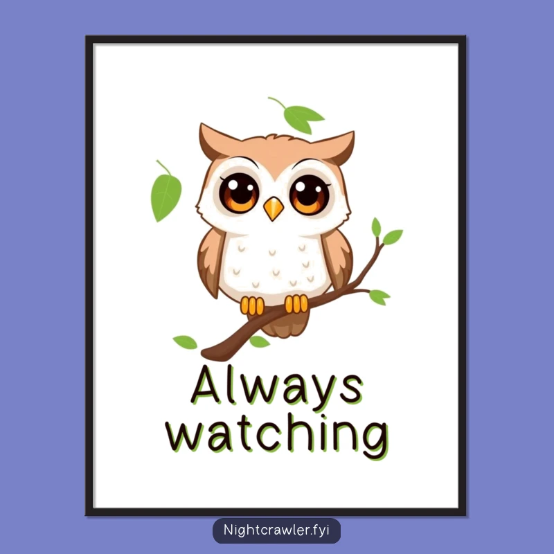 Funny Curious Owl Poster: Wide-Eyed Wonder Art, Hilarious Wall Decor Gift!