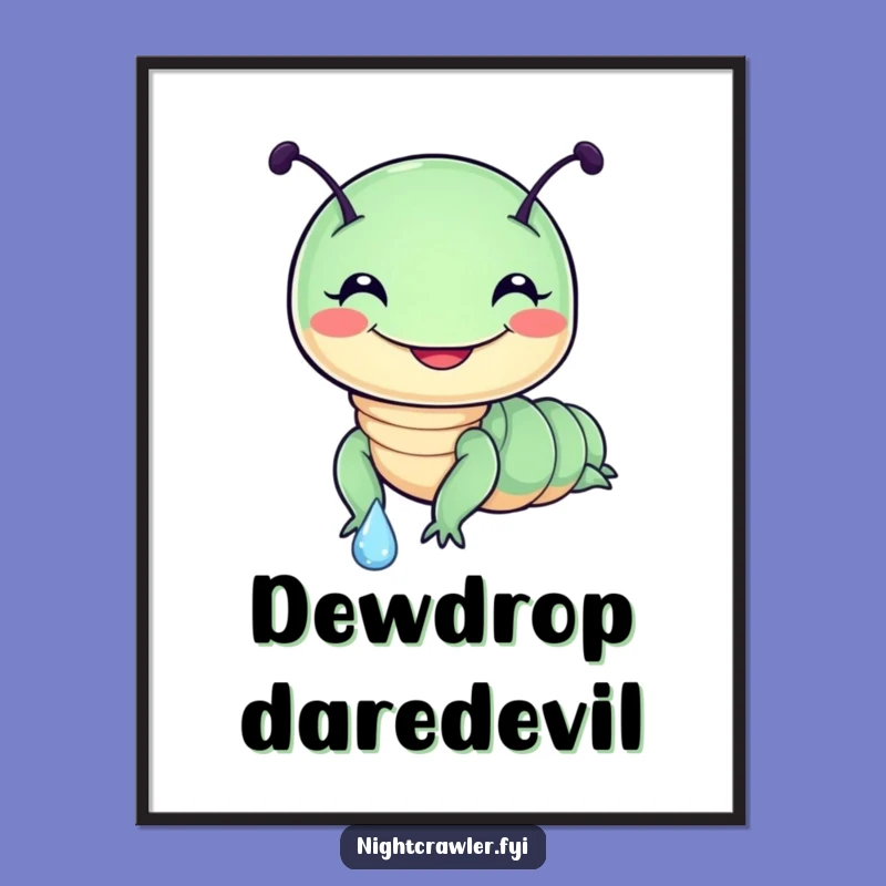 Funny Night Crawler Dewdrop Slide Poster: Cheerful Character Art for Walls