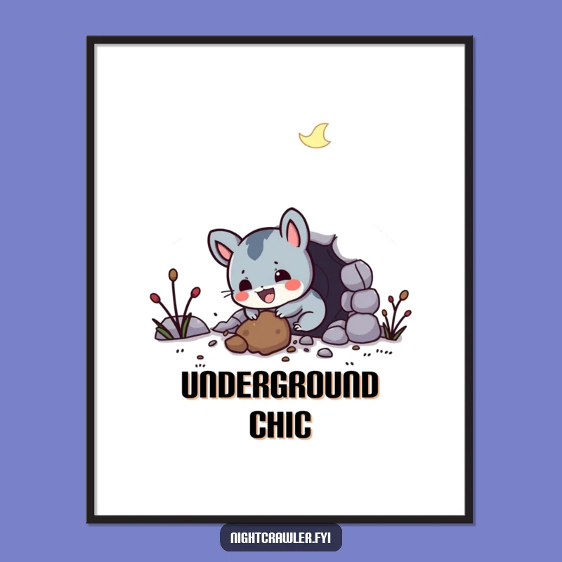 Funny Night Creature Tunnel Digging Poster - Joyful Wall Art & Hilarious Gift