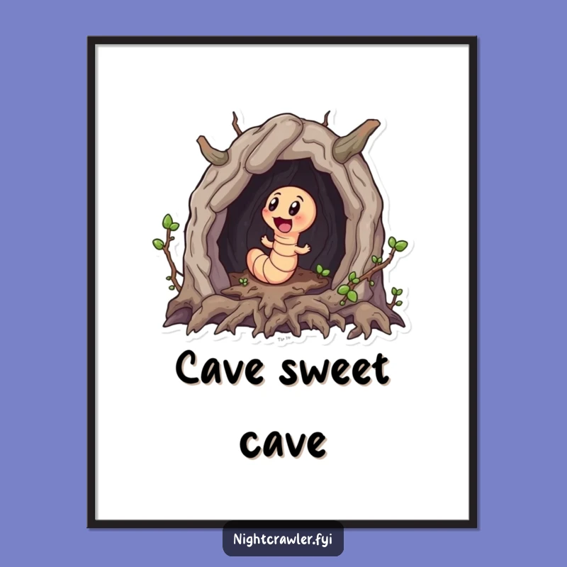 Funny Worm Explorer Poster - Artistic Worm's Root Cave Adventure Wall Art