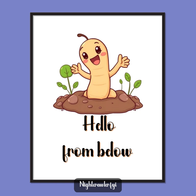 Funny Waving Earthworm Poster - Wall Art for Cheerful Spaces