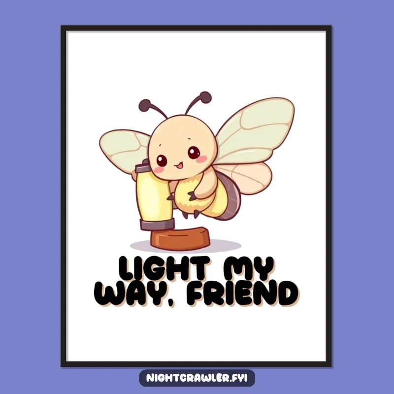 Funny Kawaii Moth Poster: Whimsical Glowing Lantern Art Print - Hilarious Home Decor Gift