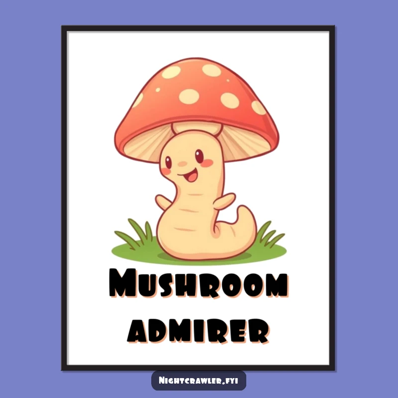Funny Mushroom Glow Art Print, Whimsical Character Wall Decor for Enchanted Spaces