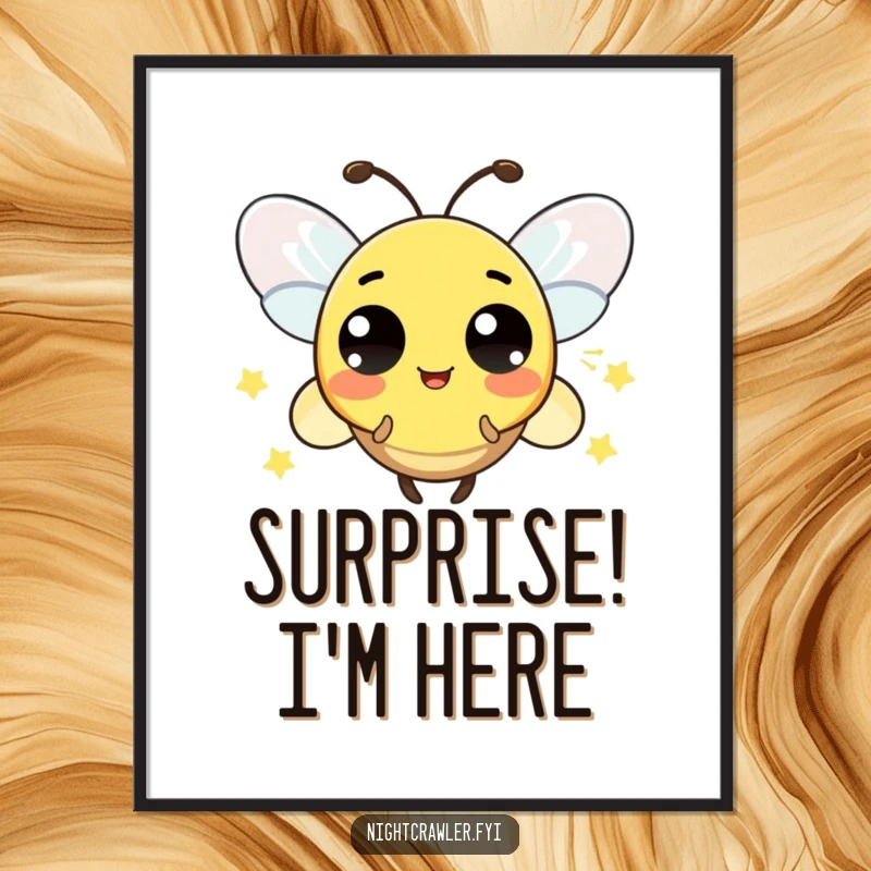 Funny poster art of a playful firefly character blinking its light in a sequence that clearly indicates surprise, full of wonder.