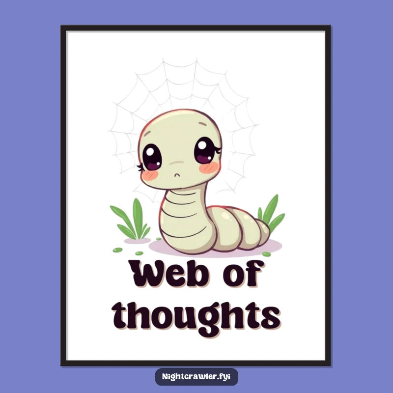 Funny Kawaii Worm Web Curiosity Poster - Artful Worm's Shimmering Web