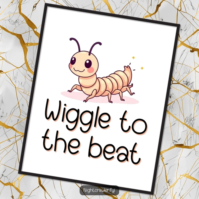 Funny Centipede Poster: A playful centipede wiggles energetically with tiny glowing spots, creating humorous and vibrant wall art.