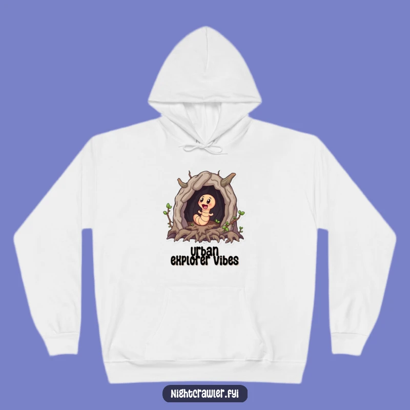 Funny Worm Explorer Hoodie - Cozy Worm's Root Cave Adventure Gift