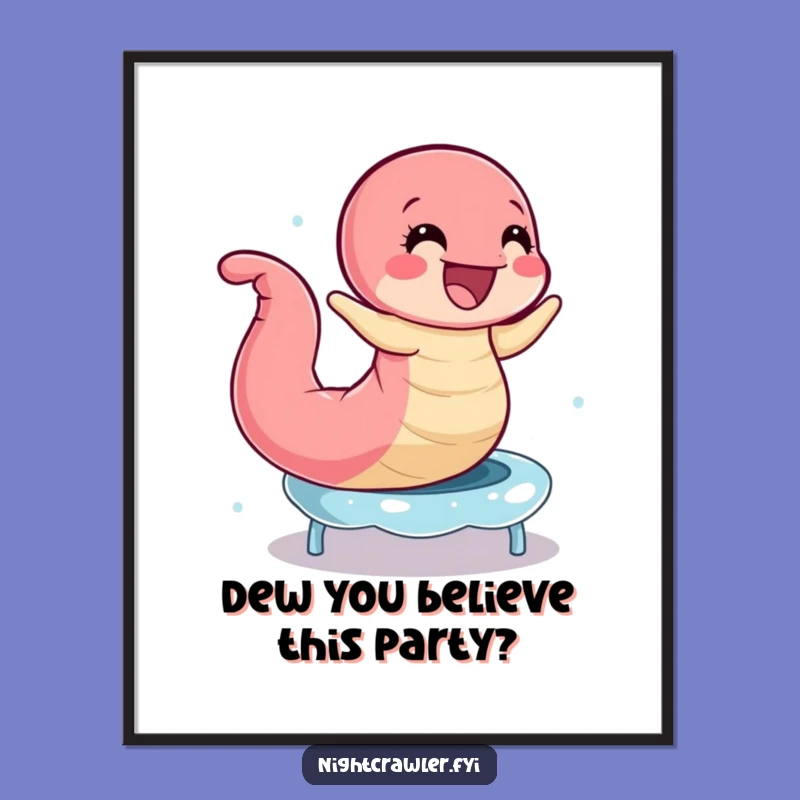 Free Printable Wall Art: Earthworm's Dewdrop Trampoline Jump, Funny Downloadable Decor