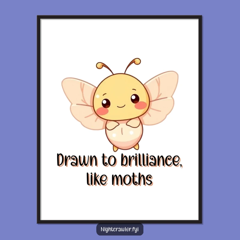 Free Printable Moth Wall Art: Happy character, perfect funny downloadable gift for cozy home decor.