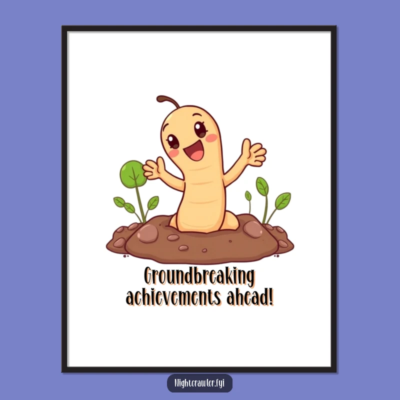 Free Printable Wall Art: Earthworm Popping Out Waving Funny Downloadable