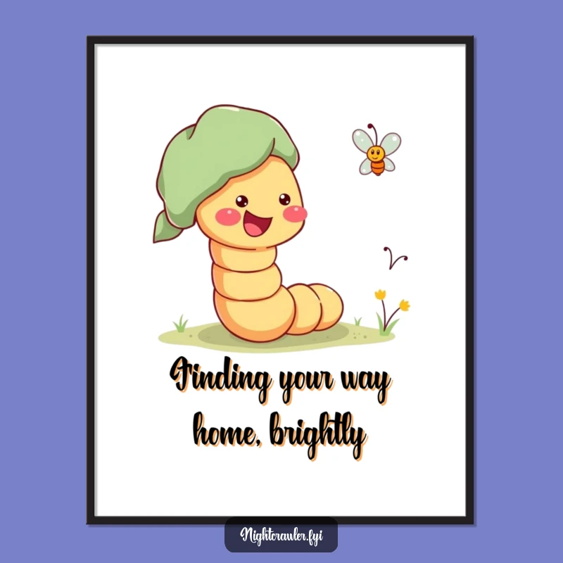 Free Printable Wall Art: Humorous Worm Guides Firefly, Downloadable Art for Inspiring and Cozy Spaces!