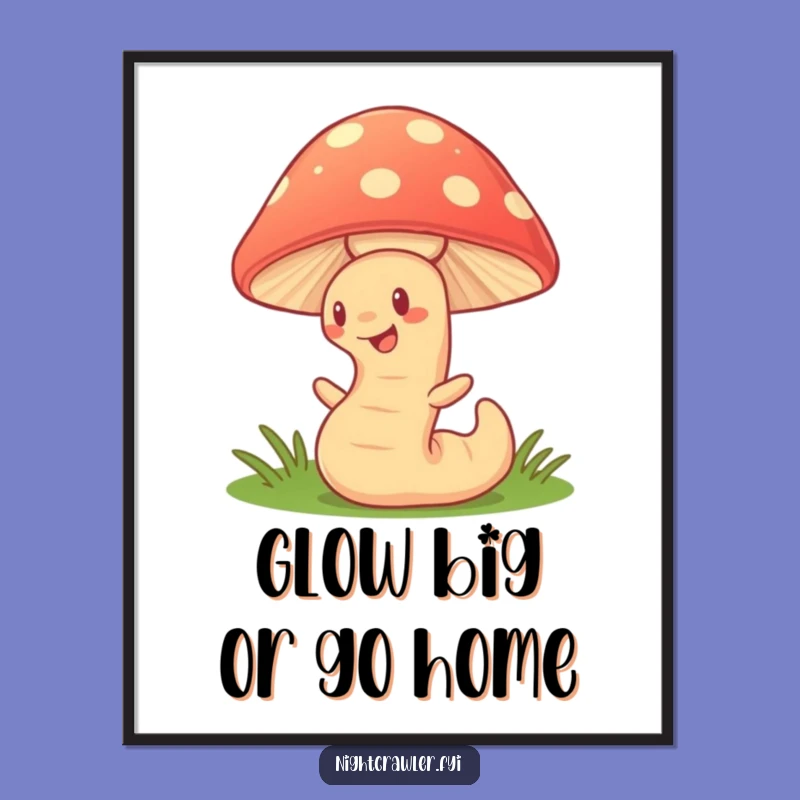 Free Printable Wall Art: Wiggling Worm Under Mushroom - Whimsical Downloadable Decor