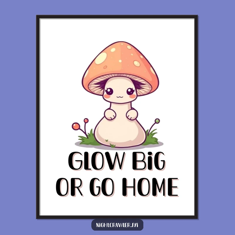Free Printable Wall Art: Shy Worm in Glowing Mushroom, Whimsical Decor