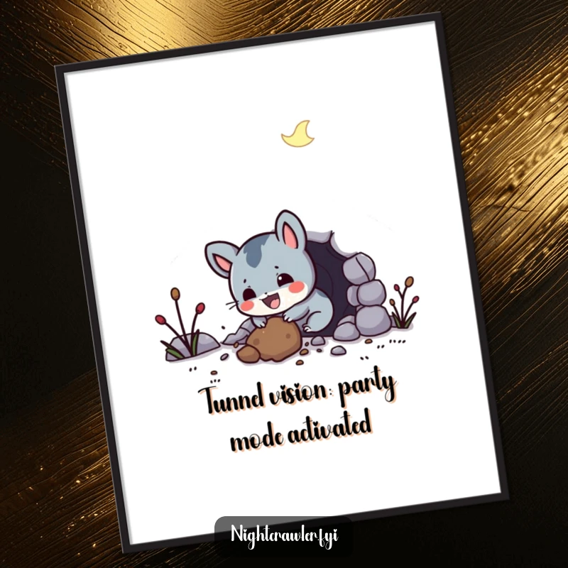 Funny Free Printable Wall Art: Night creature enthusiastically digging a tunnel, bringing joy to any space.