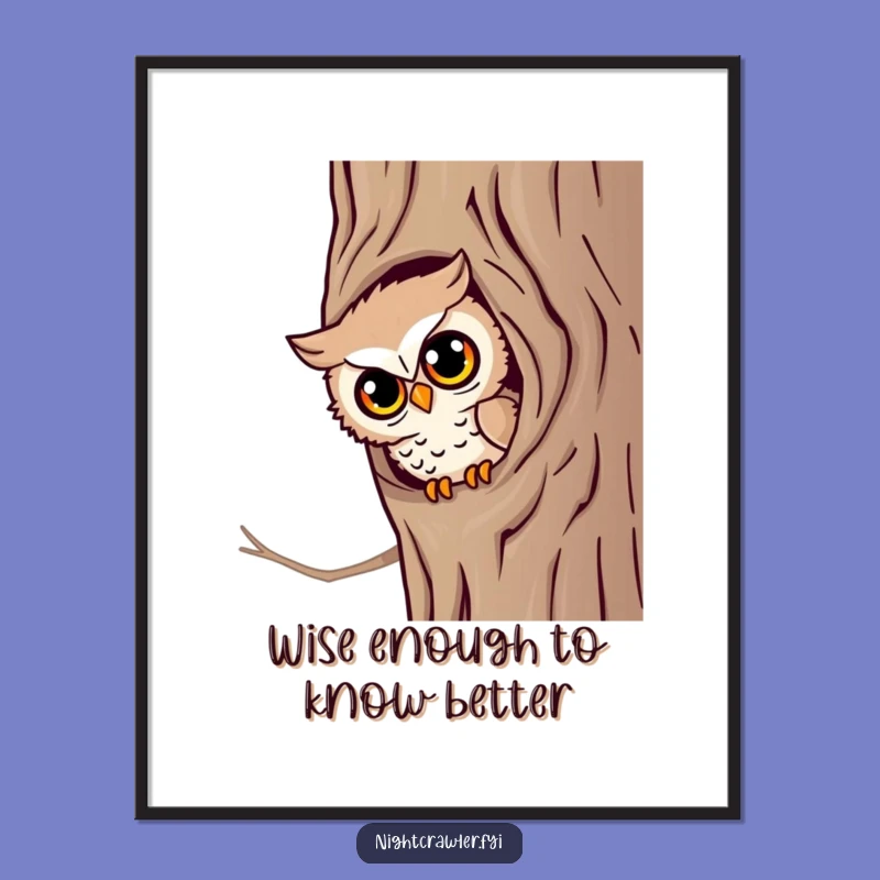 Wall Art: Free Printable Owl Peeking Tree Hollow Humor Downloadable