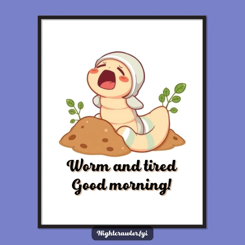 Free Printable Wall Art: Sleepy Earthworm Pajama Nap, Funny Downloadable Decor
