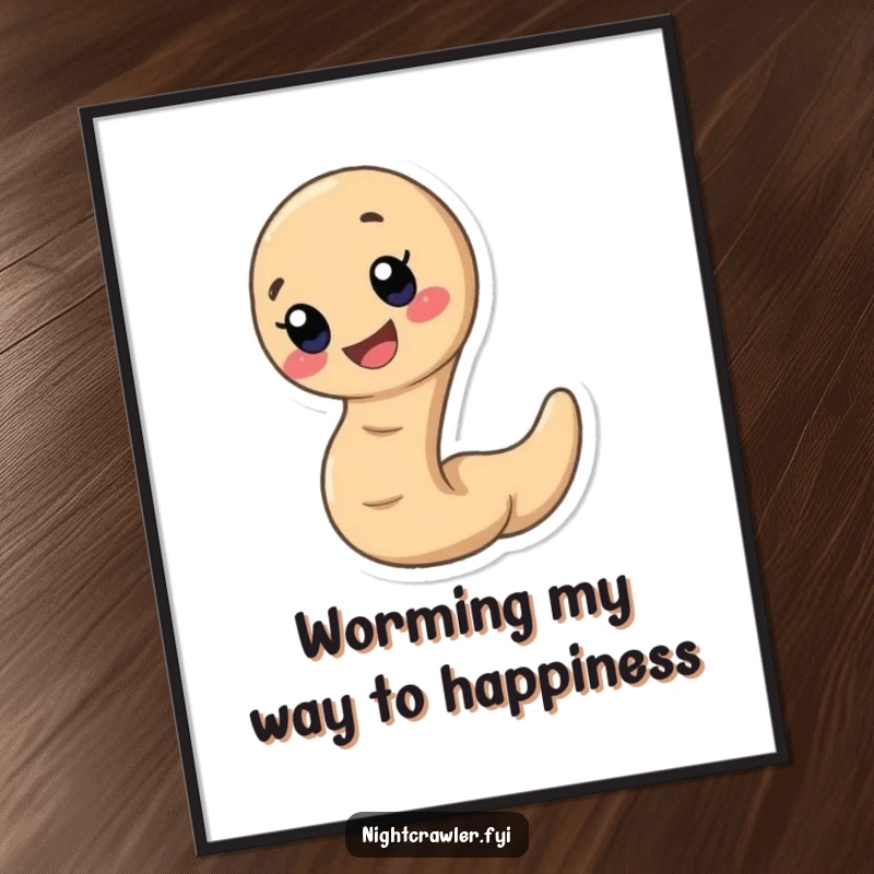 Funny Free Printable Wall Art: A cute earthworm character zips along happily, sporting an enormous, infectious smile.