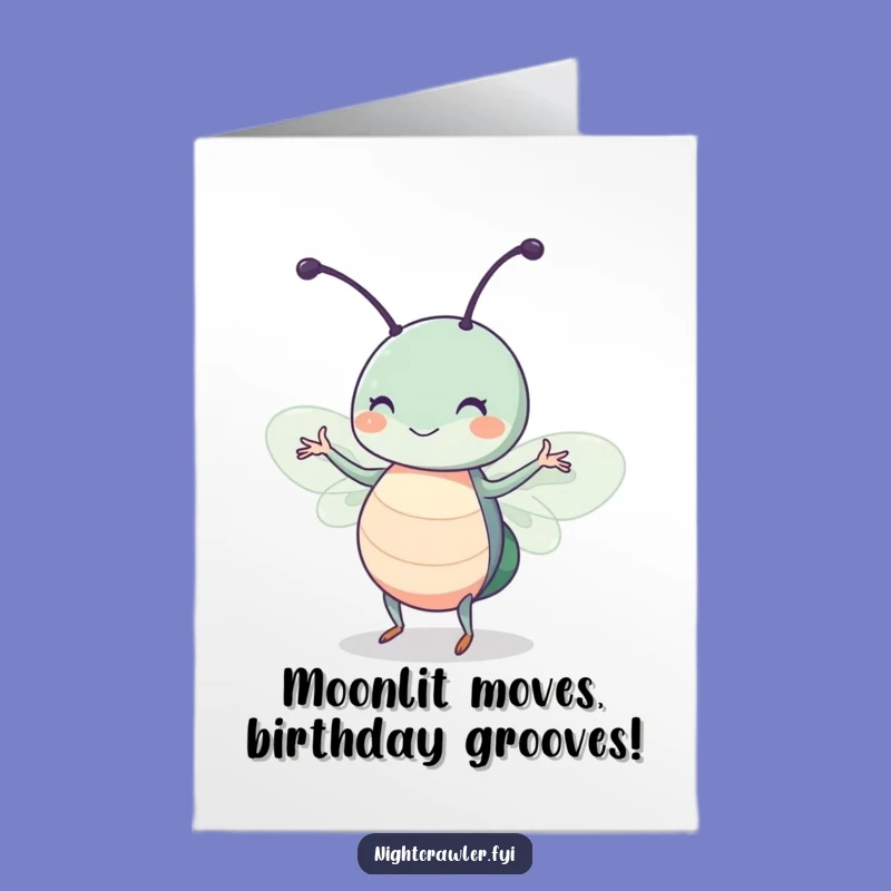 Free Printable Birthday Card: Dancing Bug Twirling Under Moonlight, Funny Downloadable Gift