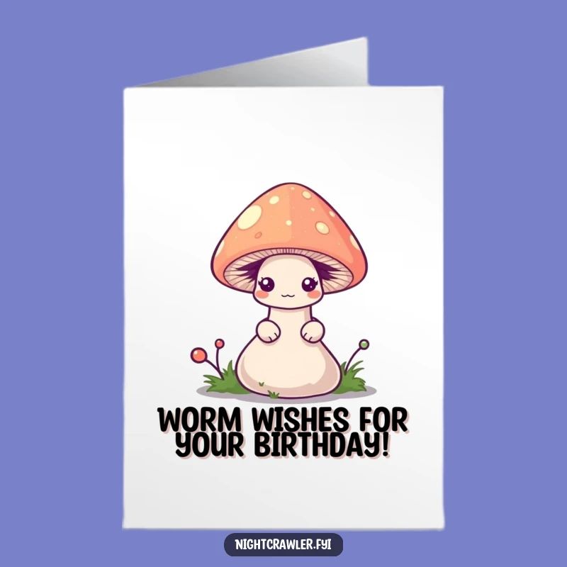 Free Printable Birthday Card: Shy Worm in Glowing Mushroom, Funny Gift