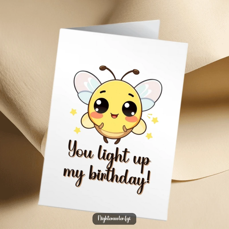 Funny Free Printable Birthday Card: Playful firefly blinking light in a surprising, joyous pattern.