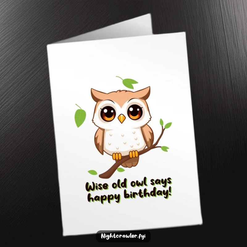 Funny Free Printable Owl Birthday Card: Curious owl on a branch, wide-eyed with wonder, ready to deliver birthday wishes.